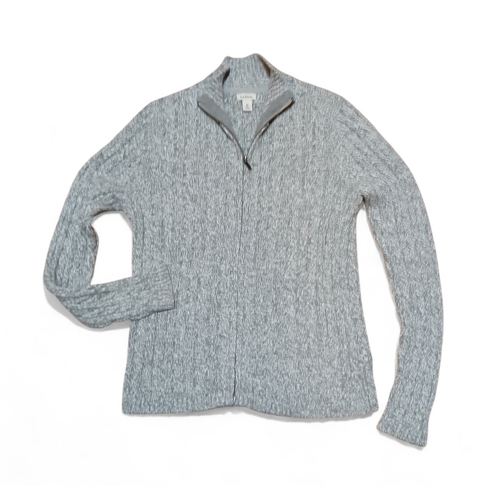 L.L. Bean Women's Size Medium Full Front Zipper 100% Cotton Gray Sweater - Picture 2 of 8